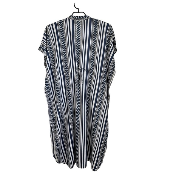 Gypsie Blu Women Kaftan Long Dress One Size Blue White Coverup Pockets Button Up - Picture 2 of 10